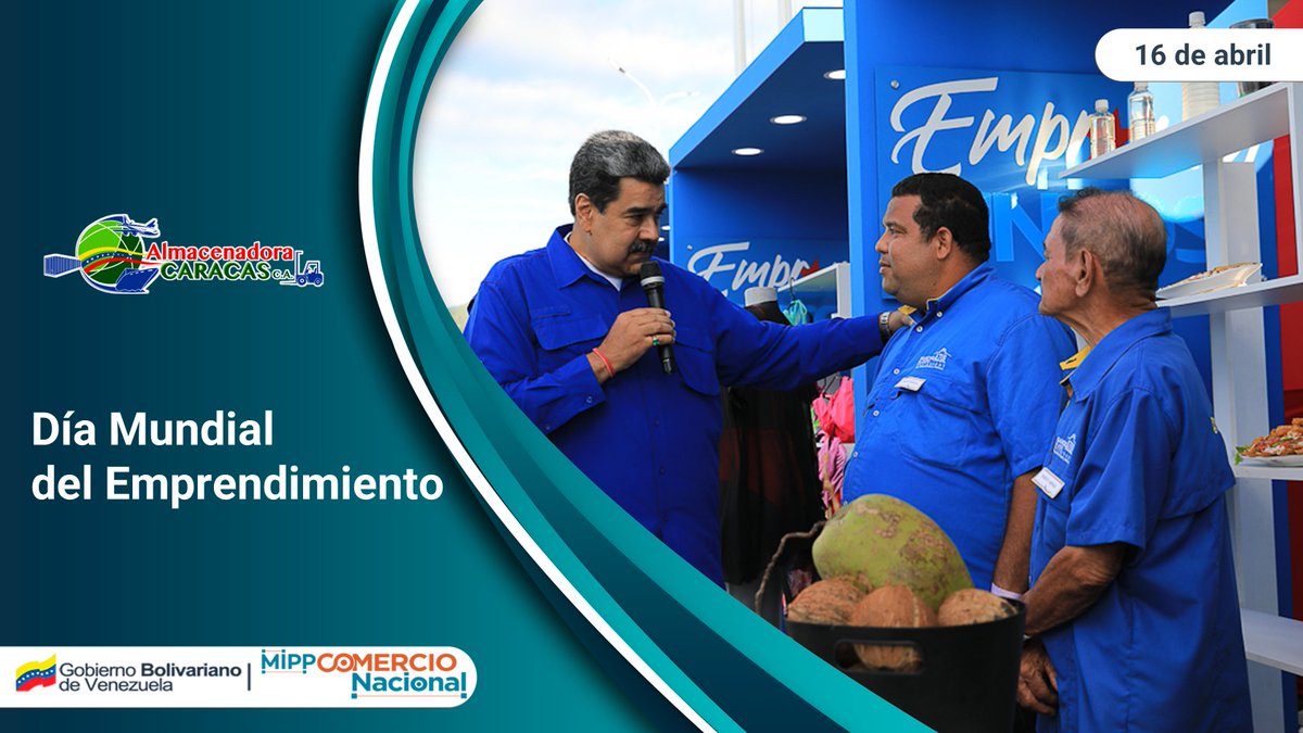 #16Abr 🗓️ En el Día Mundial del Emprendimiento reconocemos la creatividad y valentía de quienes emprenden con productos y servicios de calidad. 

¡Desde el @MinComNacional a través de la Almacenadora Caracas apoyamos a hombres y mujeres que apuestan por una #VenezuelaPotencia!