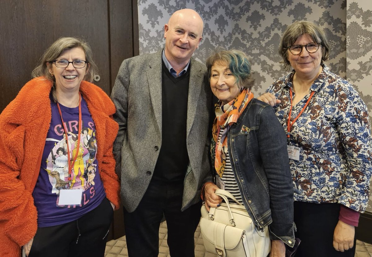 @Cheekybesom23 @CarruthersLizz from @EquitySNC along with our Scottish Council representative @JoCameronBrown meeting with trade union hero Mick Lynch at #stuc24 fringe meeting @EquityUK @equity_class