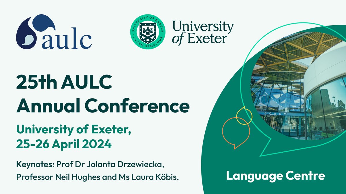 We're honoured to host the 25th annual @AULC_Languages conference in Exeter on 25-26 April. Register by Friday 19th here language-centre.exeter.ac.uk/aulc-annual-co…