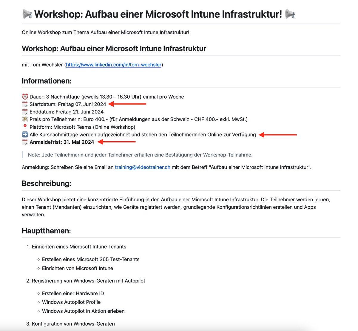 📢 Workshop: Aufbau einer Microsoft Intune Infrastruktur! 📢 Alle Informationen zum Kurs finden Sie hier: 👇👇👇👇 github.com/tomwechsler/On…