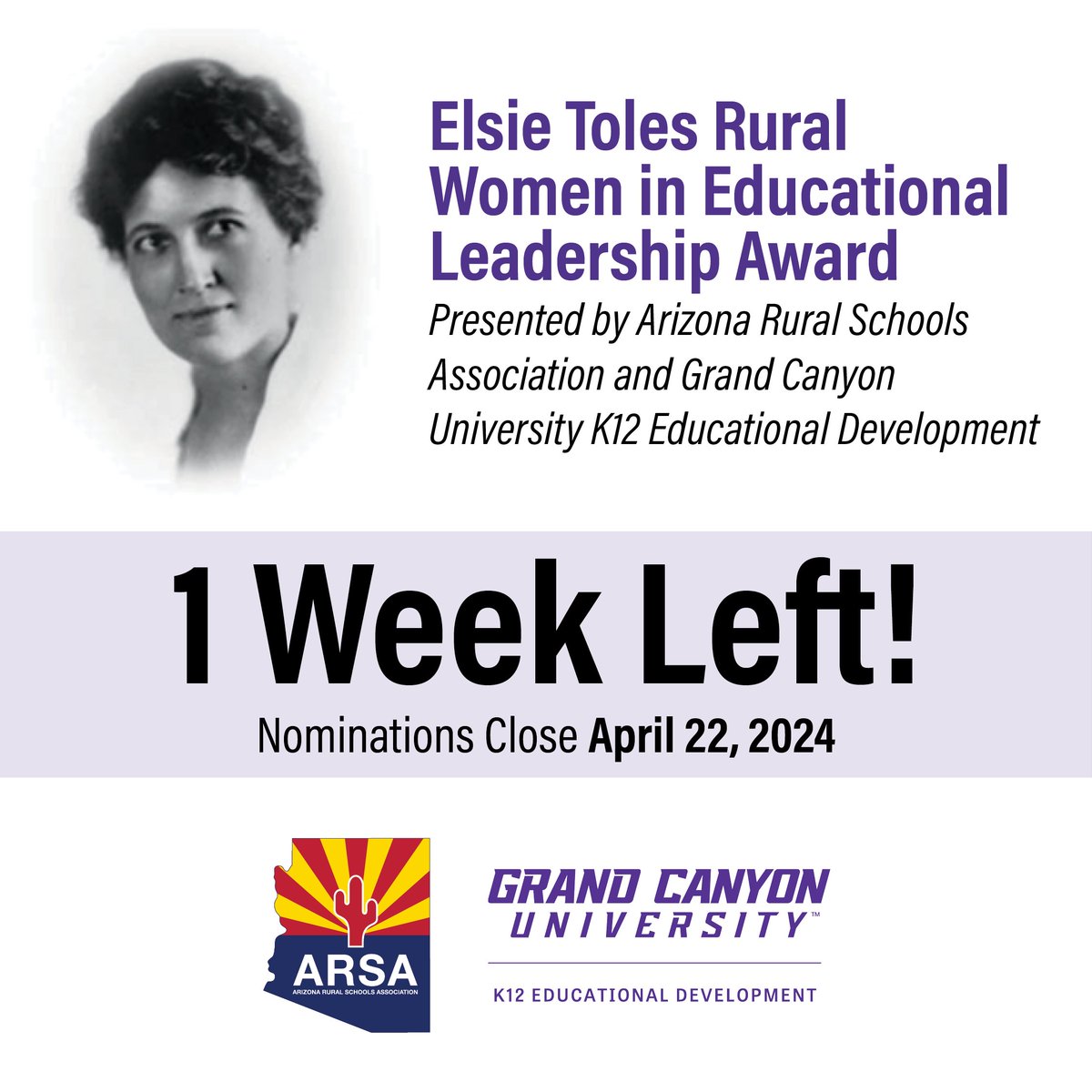 🔔 1 Week Left! The Elsie Toles Rural Women in Educational Leadership Award Application is available on our website. Self-nominations are accepted! Learn more and nominate today: azruralschools.org/elsie-toles-aw…