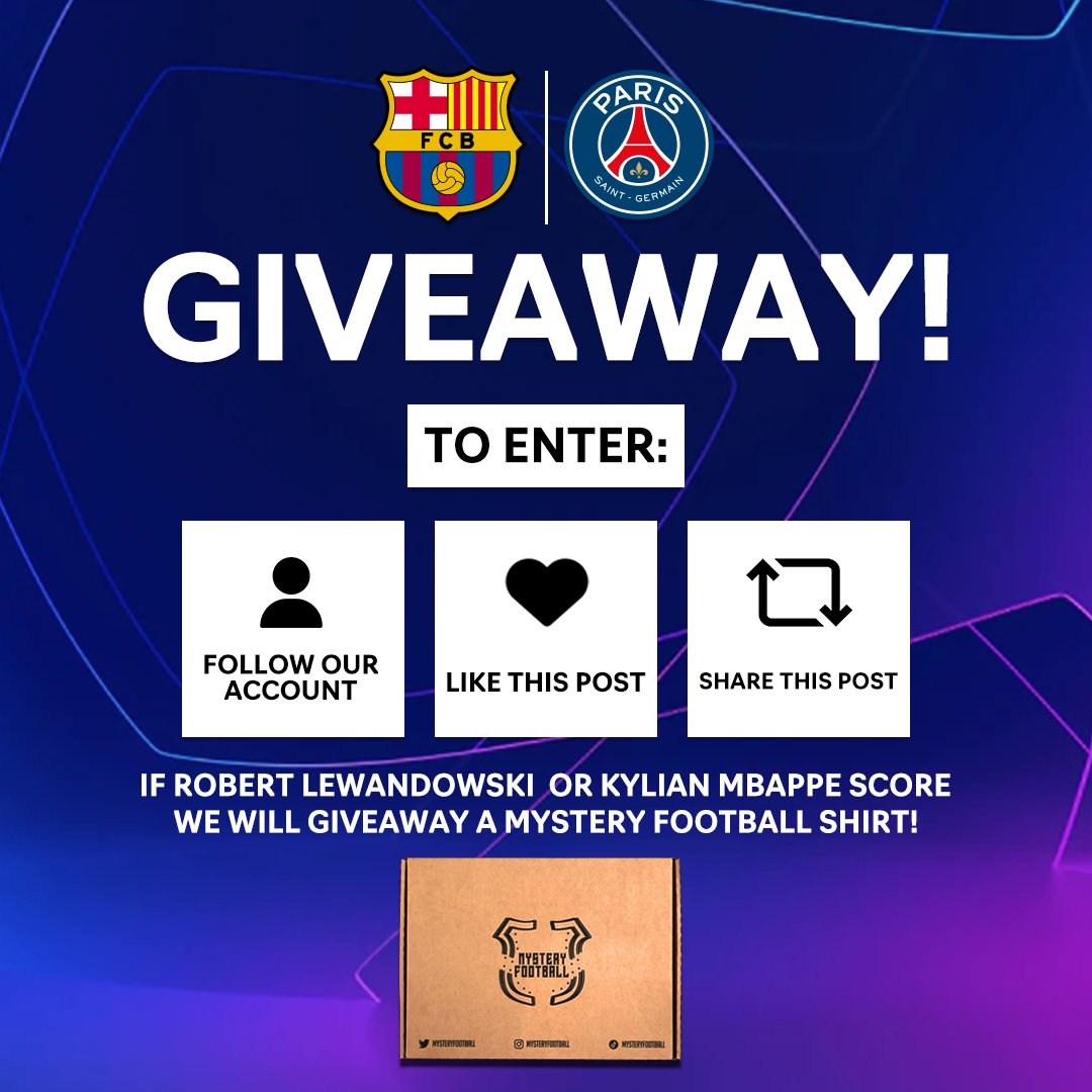UCL Giveaway Time! 🚀

If Robert Lewandowski or Kylian Mbappe score tonight, we will give away a Mystery Football shirt to one lucky follower! 🔴

Good Luck! 🤞
