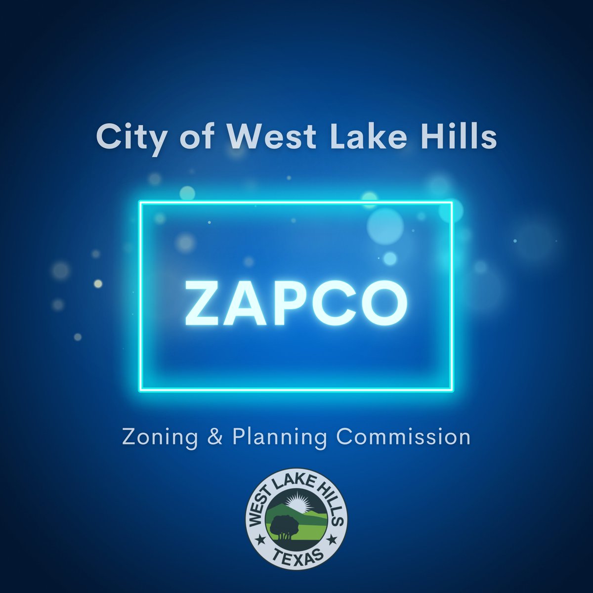 The next City of West Lake Hills' Zoning &amp; Planning Commission (ZAPCO) Meeting will be held on Wednesday, April 17, 2024 at 6:30 PM in the Council Chambers (911 Westlake Drive). All meetings are open to the public and citizens are encouraged to attend.