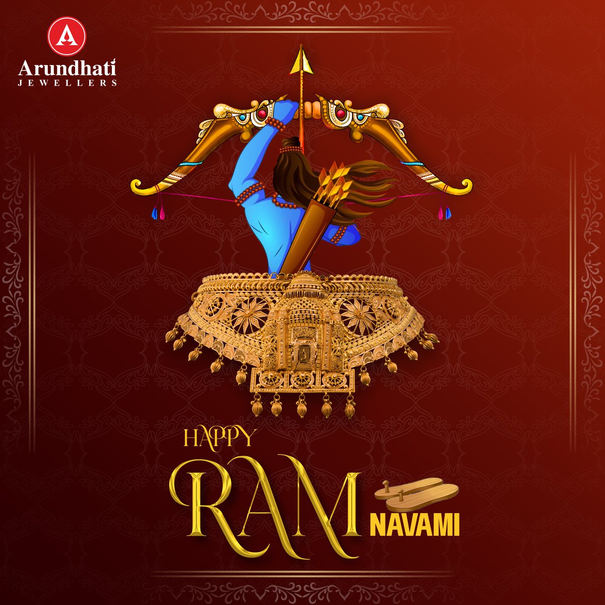 On this fortunate day of Ram Navmi, may the golden pages of Ramayan inspire you all to follow the golden path of truth and justice, like Lord Shree Ram, making everyone's life more beautiful and fulfilling #happyramnabami #ramnavmi #ram #jaishreeram #ArundhatiJewellers