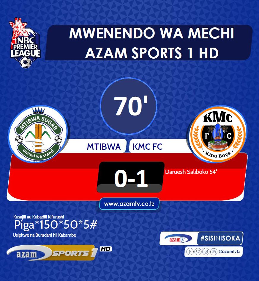 70’ | #NBCPL 

Mtibwa Sugar 0-1 KMC

LIVE #AzamSports1HD

#AzamSports1HD #NBCPremierLeague #LigiKuuYaNBC #NBCPL #NBCPLUpdates #SokaLetuBambam #SokaLetuDamdam #MtibwaSugar #KMCFC #MtibwaKMC