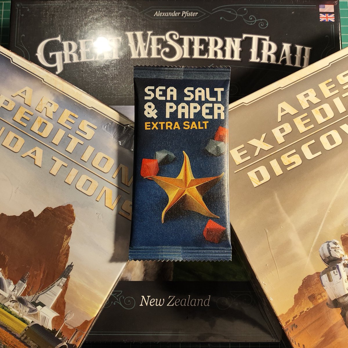 New stock: Great Western Trail: New Zealand, Extra Salt for Sea Salt &amp; Paper, Discovery and Foundations for Terraforming Mars: Ares Expedition.
All available on our website now.