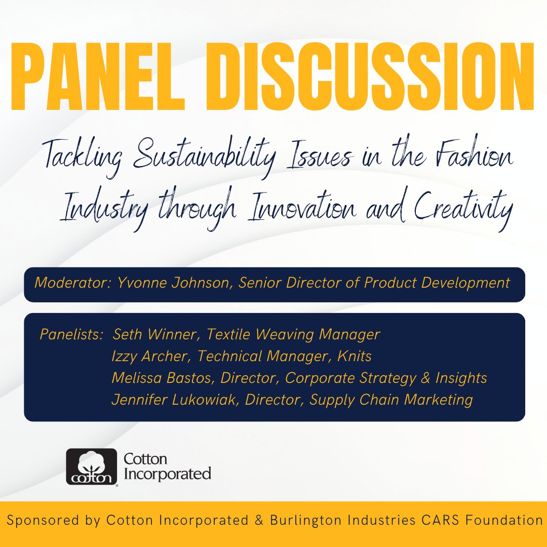 UNCG_CARS's tweet photo. We are just a week away from the ninth annual Consumer, Apparel, &amp; Retail Studies Industry Summit. Sponsored by Cotton Incorporated &amp; Burlington Industries CARS Foundation.

Join our panel "Tackling Sustainability Issues in the Fashion Industry through Innovation and Creativity" https://t.co/IA4p2ZjLGV