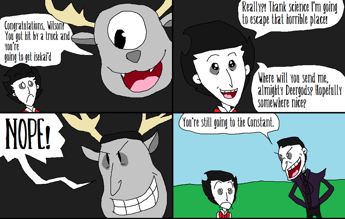 TeaWizard37's tweet photo. Wilson gets isekai'd #DontStarve https://t.co/n5BYOv12WM