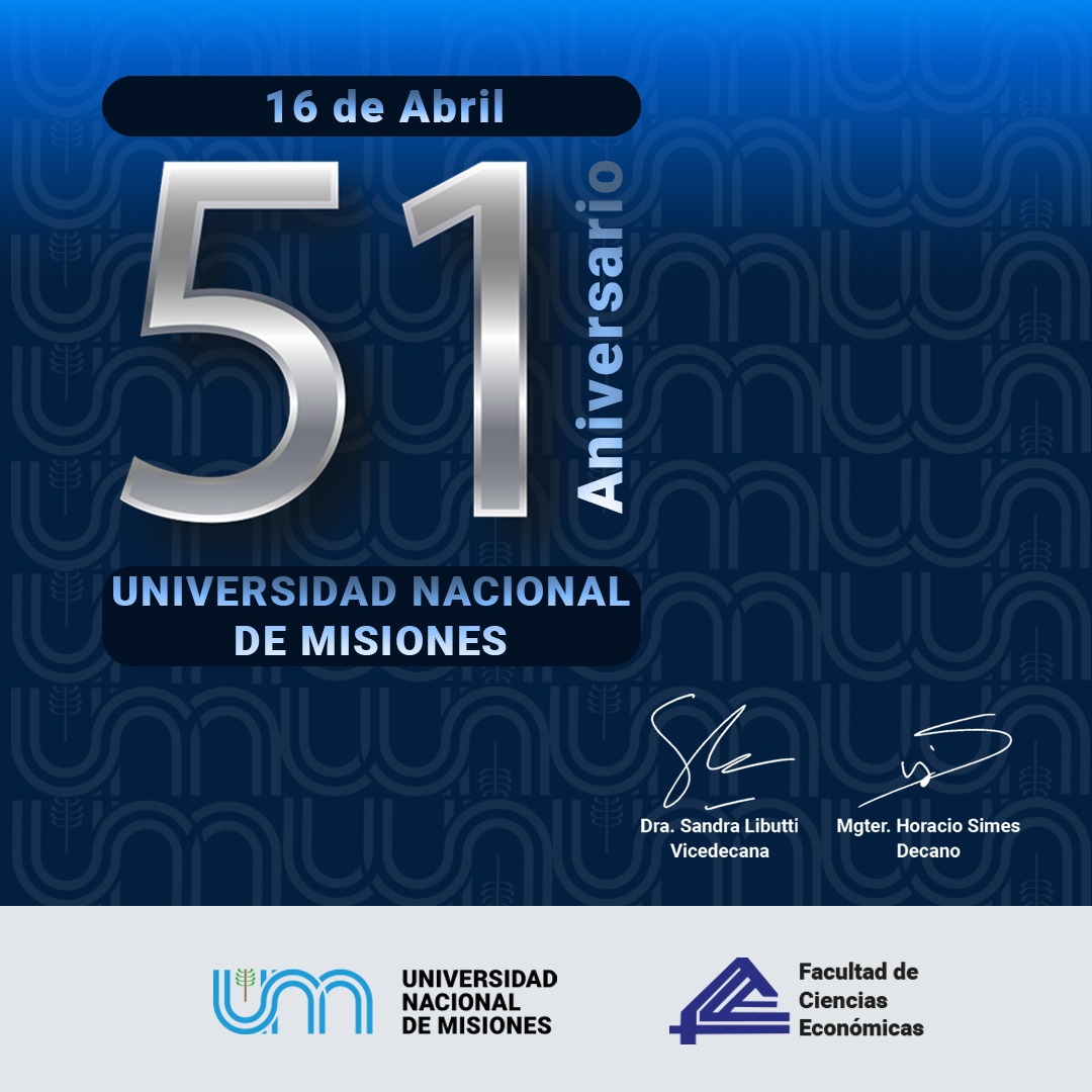 ¡Felices 51 años <a href="/un_misiones/">UNaM</a> !
Feliz cumpleaños a estudiantes, graduados, docentes, nodocentes y familia de la Universidad Nacional de Misiones.