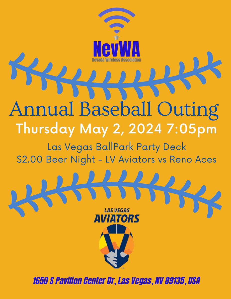 NevWireless's tweet photo. Take me out to the ballgame! 

Tickets for the Annual NevWA Baseball outing available now! 

https://t.co/nz9gywF1bV

#wirelessnetworking #telecommunications #community #aviatorsbaseball #telecom #BaseBall #lasvegasevents #networking https://t.co/8XV2oe8h3I