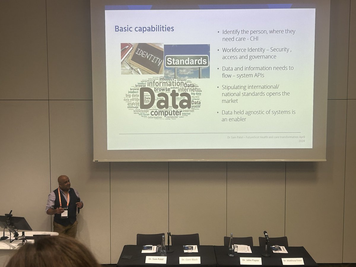 Next <a href="/Futurescot_News/">Futurescot</a> presentation <a href="/DigitalSamPatel/">Sam Patel</a> presents on the challenges to create integrated care systems nationally and the need for clear purpose, clear planning including technical debt and clear goals #FSHealth