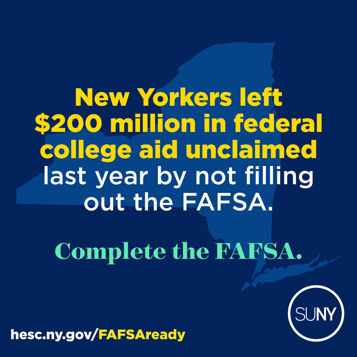 Don’t leave money sitting on the table! Complete the #FAFSA today. Find help and resources for New Yorkers at hesc.ny.gov/FAFSAready