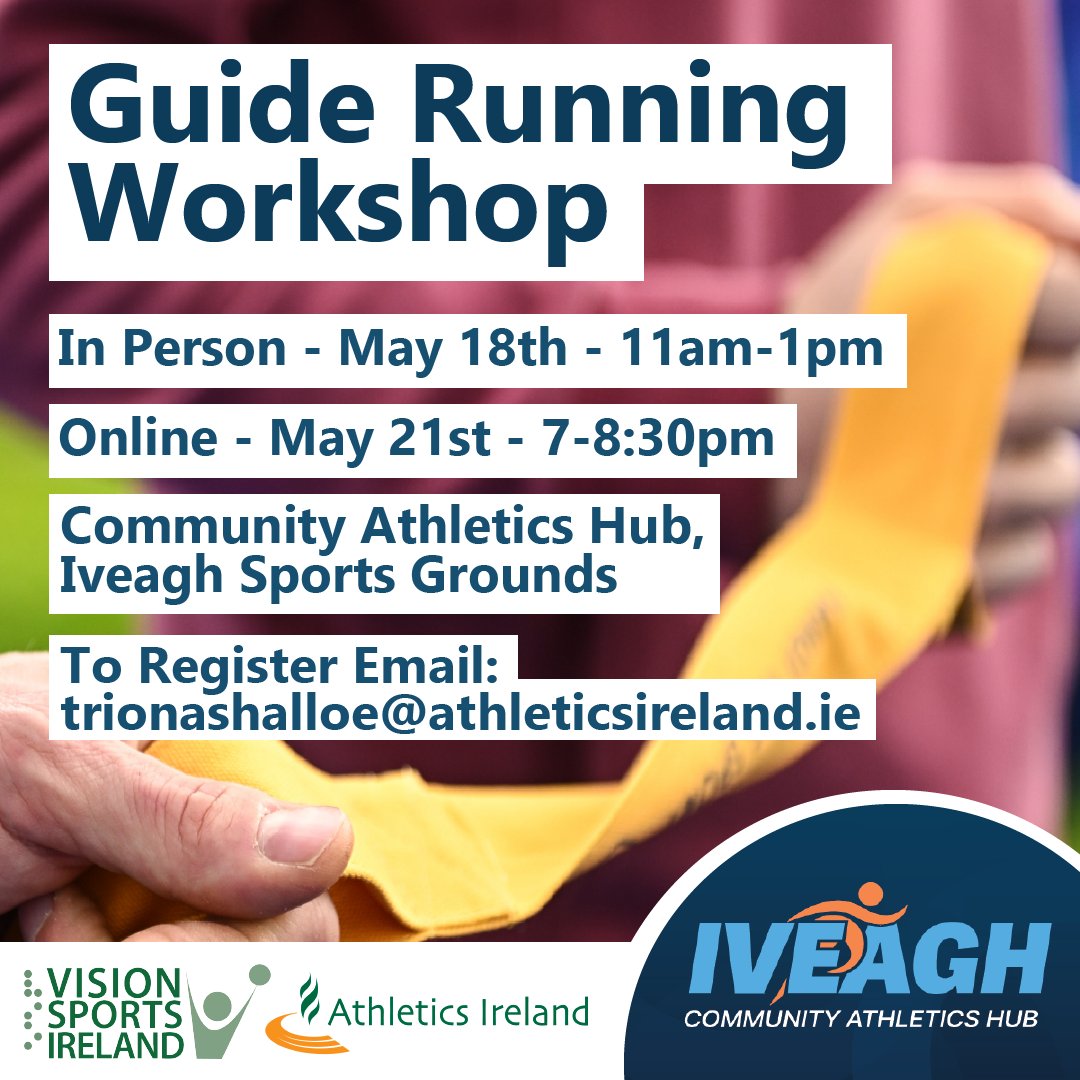 ✨Guide Running Workshop✨ In person Guide Running Workshop & online Vision Sports Awareness Training course 📅May 18 & 21 Guide running is where a sighted runner supports a vision impaired or blind runner to exercise train compete in a safe manner @tcddublin @visionsportsirl