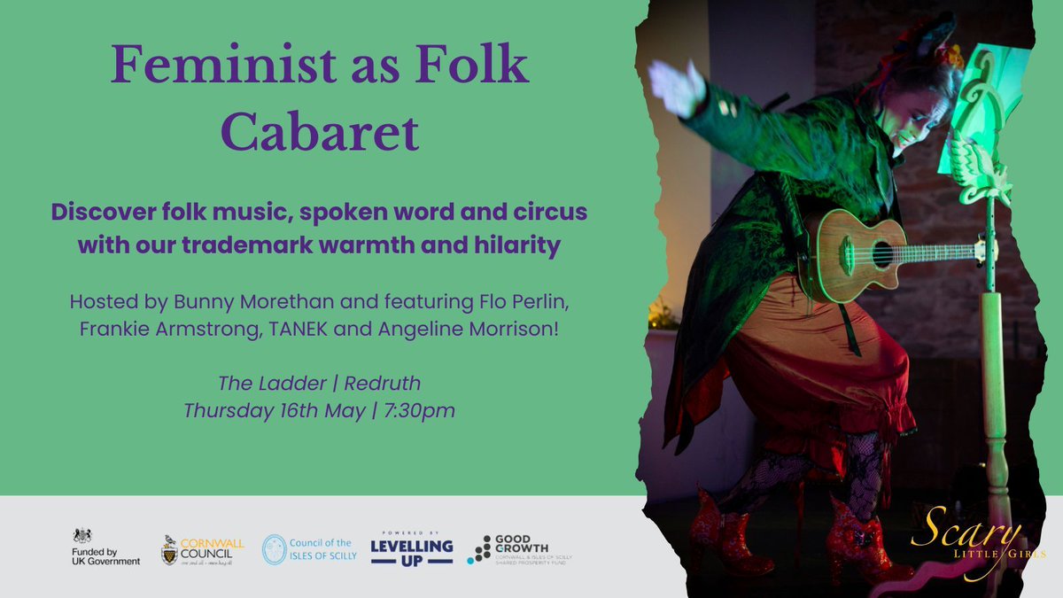 This one-off event combines folk music, spoken word and circus with our trademark warmth and hilarity! 🎶🎪 Join us in ONE MONTH at @TheLadder_RR in #Redruth for our Feminist as Folk Cabaret! buff.ly/3PjJQkC