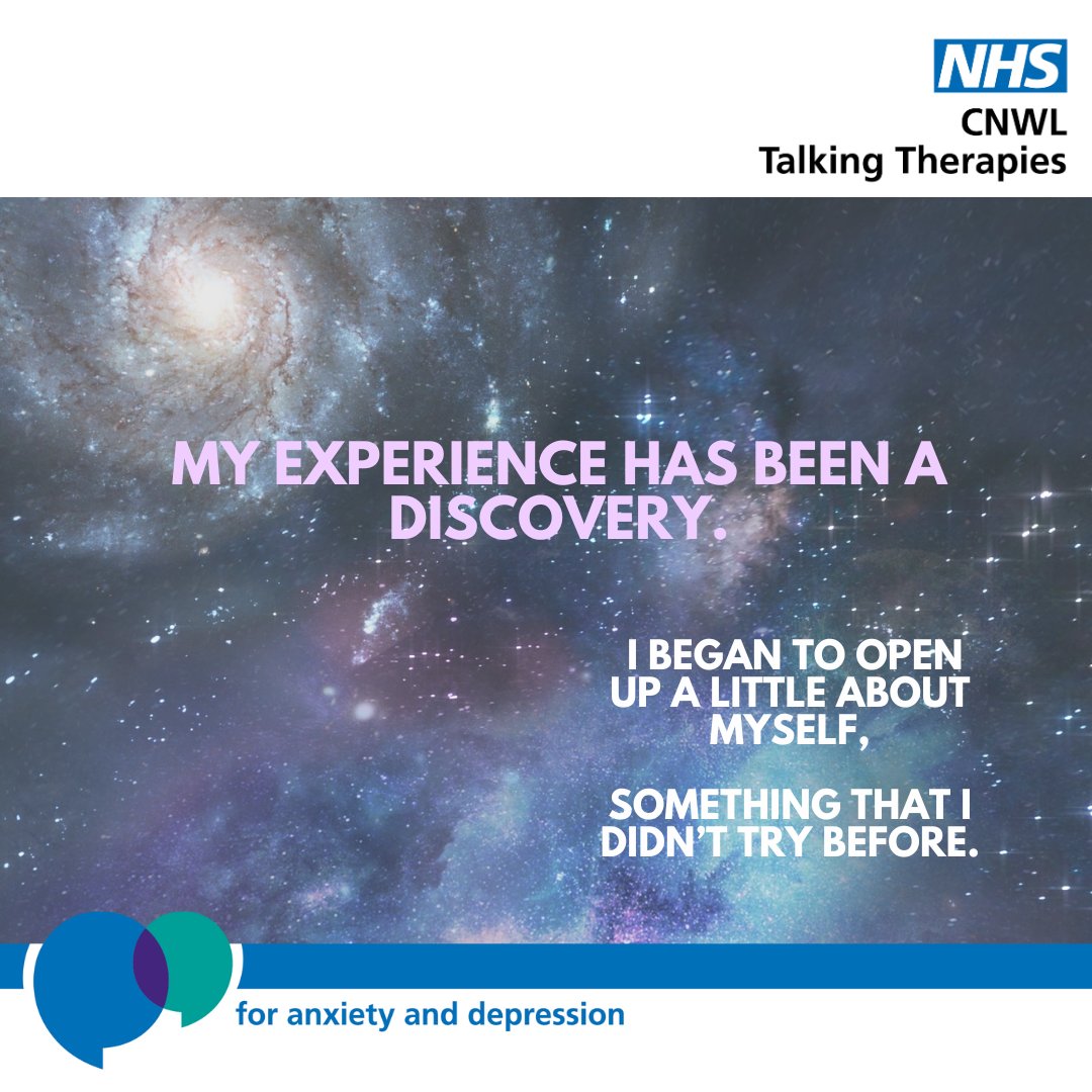 Feedback from recent surveys indicate that therapy offers a safe space, self discovery and self care. Service users shared that they found the experience 'insightful' and 'helpful'. If you would like to read more about service user experience, visit: talkingtherapies.cnwl.nhs.uk/about-us/patie…