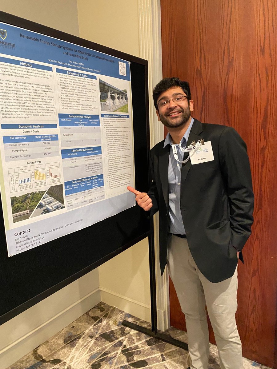 swebrenewables's tweet photo. Our Junior Project Developer, Mir Sultan, recently presented his Graduate research at Net Zero Atlantic’s Student Research Poster Competition at the Halifax Smart Energy Conference. His poster showcased his knowledge of renewable energy storage systems for NS. Great job, Mir! https://t.co/Np8YF03yVc