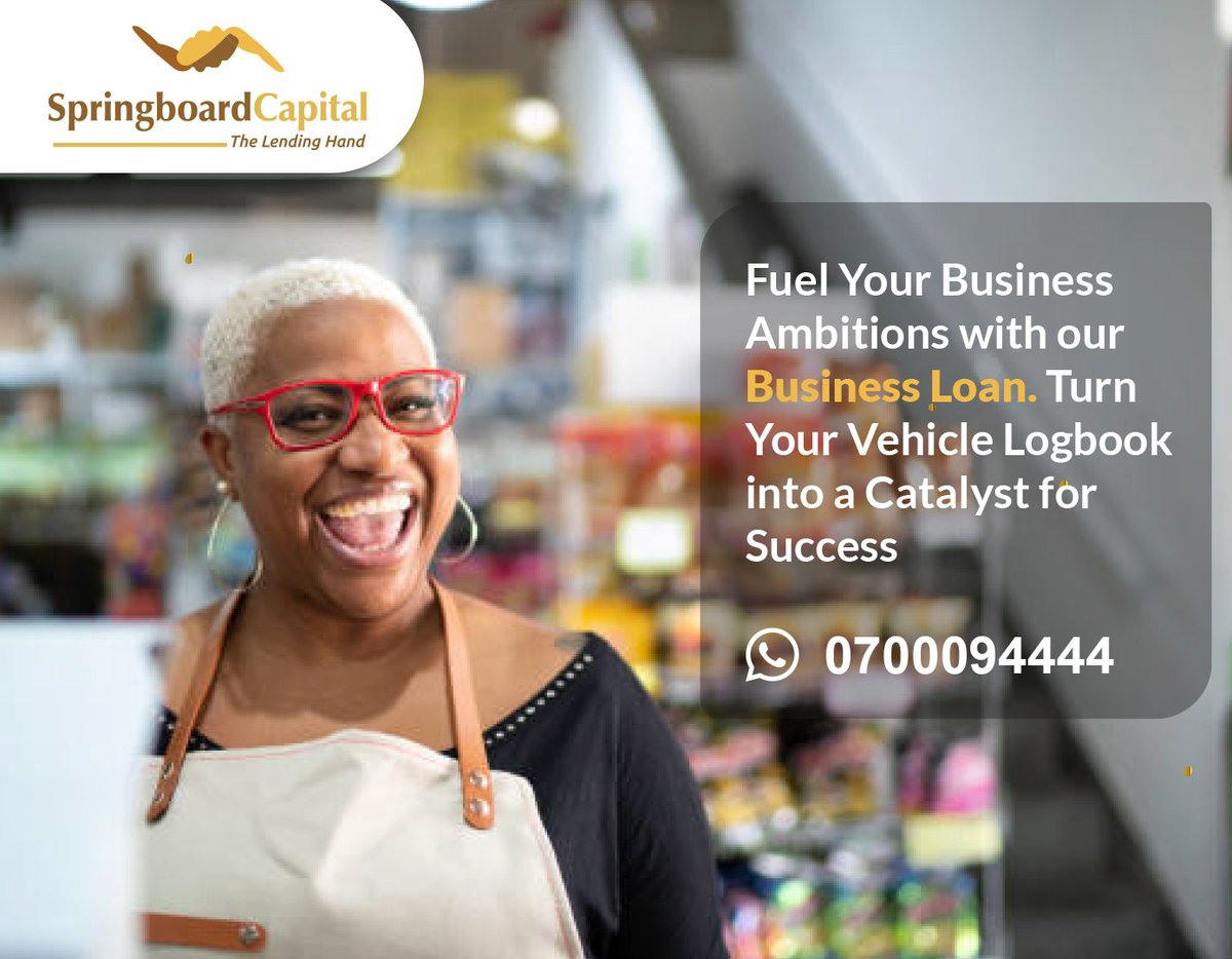 Someone Tell Kenyans that we have the best Business Loan in town!🥳Apply today for a loan against your Vehicle Logbook to skyrocket your profits. Visit our website: springboardcapital.co.ke/business-loans… or CallWhatsApp 0700094444 to apply #SBC #TheLendingHand #BusinessLoan