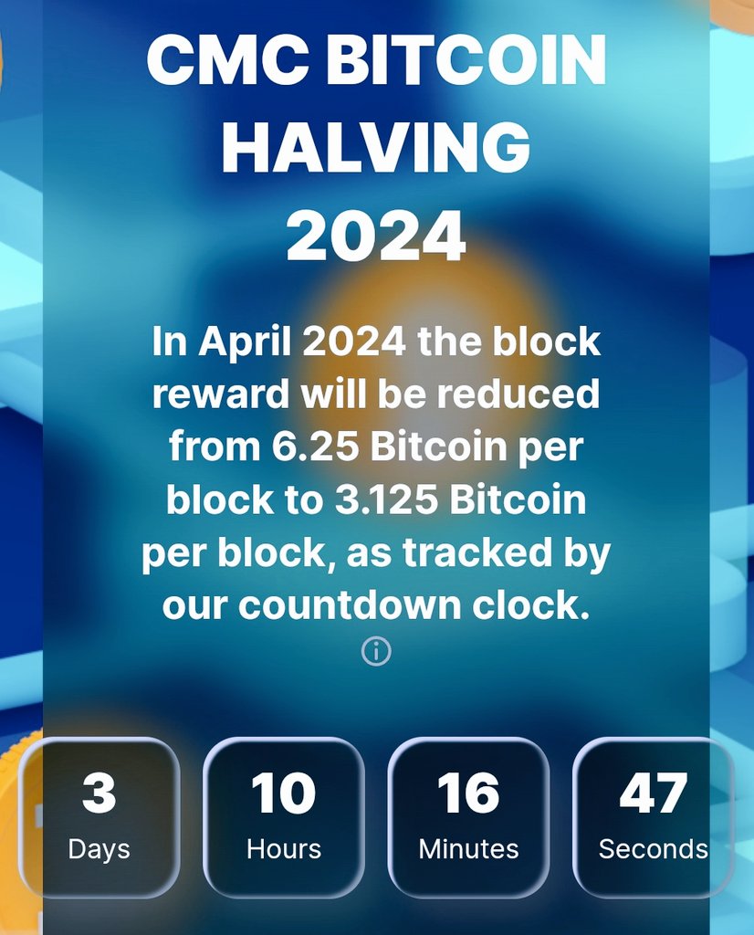CryptoAbsalonX's tweet photo. 3 days, 10 hours until the much-anticipated #Bitcoin halving event! Will history repeat itself with a bull run frenzy? 🚀📈 #BTC #Crypto @mycoinpoll #HalvingCountdown $ECM
#cryptomarket #CryptoNews
#Bullrun2024 #BullMarket https://t.co/LEW9Rv4ShL