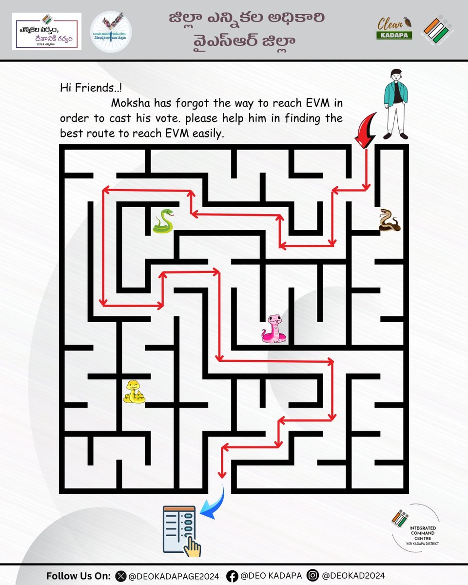 Check out the solution to the latest maze puzzle! Did you guess it right? 🤔

@CEOAndhra
@ECISVEEP
#CollectorKadapa
#GeneralElection2024
#YSRDistrict