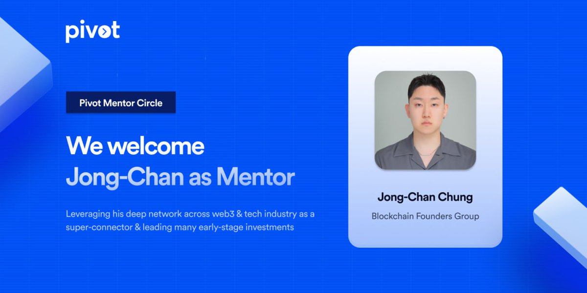 Welcome to the 'Pivot Mentor Circle', Jong-Chan Chung @guyukyukgu! 🚀 Excited to have a tech visionary, polyglot entrepreneur & a #web3 super-connector with a rich experience of successful early-stage investments in #digitalassets. We aim to leverage his multi-faceted expertise…