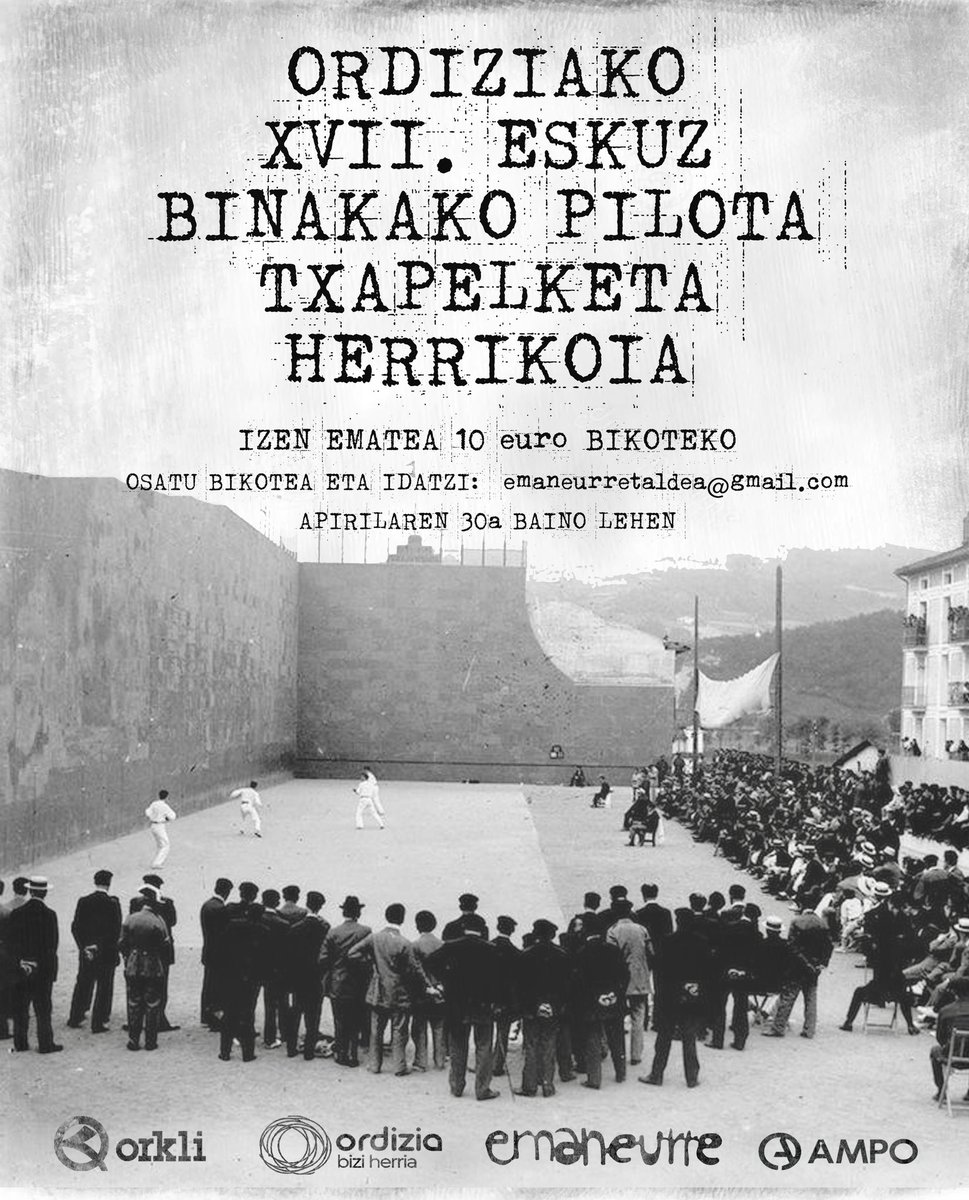 #ordizia #eskupilota #txapelketa #herrikoia <a href="/EmaneurreTaldea/">Emaneurre Taldea</a> <a href="/Ordiziako_Udala/">Ordiziako Udala</a> <a href="/GITBinfo/">Goierri Irrati Telebista</a> <a href="/goierriHitza/">Goierriko Hitza</a>