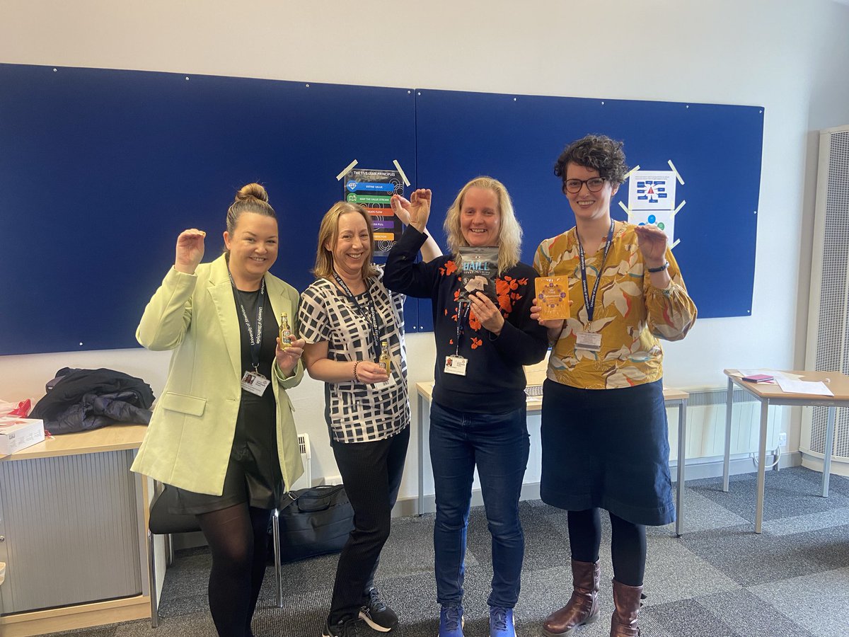 unistrathlean's tweet photo. The four teams from today’s escape room, with the winning team holding their very Norwegian prizes! Brown cheese anyone? #LeanHE #ContinuousImprovement https://t.co/CUvW6ZfoRF
