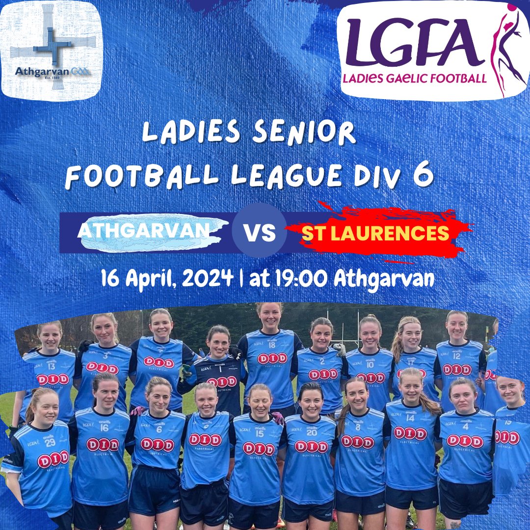 Our Senior Ladies Football team play their first home game of the 2024 League tonight when they welcome <a href="/StLaurencesGaa/">St. Laurence's GAA</a>   to Athgarvan, throw in at 7pm.

If you can't make it we will have live updates on <a href="/WhatstheScor/">Whats The Scór</a>