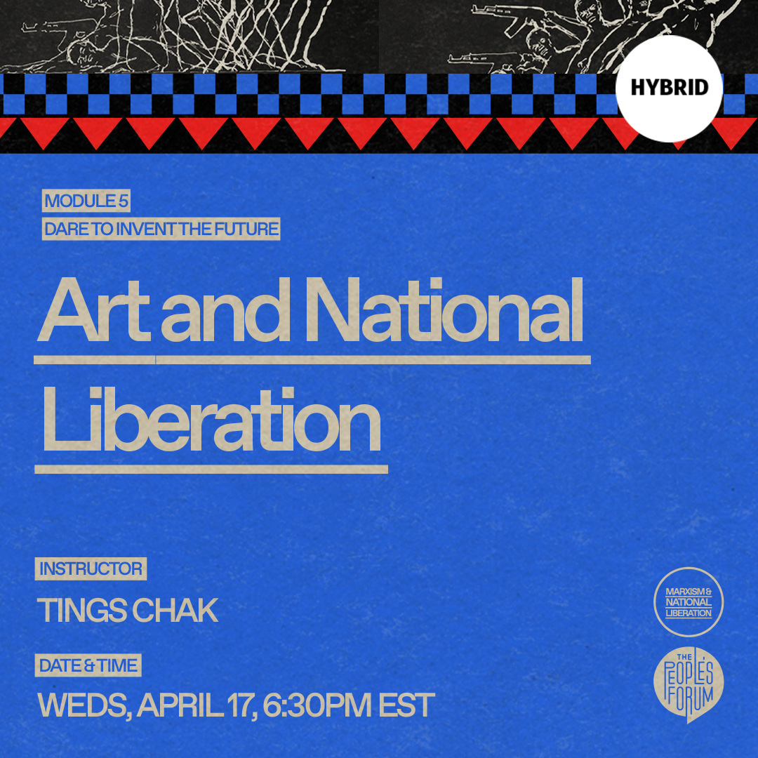 📓 Art and National Liberation 🗓️ Weds, April 17, 6:30-8:30PM “A people’s art is the genesis of their freedom” - Claudia Jones Across the world, revolutionary movements stood firm that there was no such thing as ‘art for art’s sake’ and rejected the notion that art was