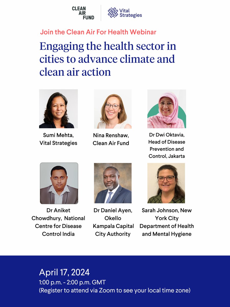 Tomorrow, join our webinar to explore the role of the health sector in advancing climate action. Hear about success stories and from experts how cities are implementing clean air solutions that benefit the climate and human health. Register here: vitalstrat.org/3JhVCIE