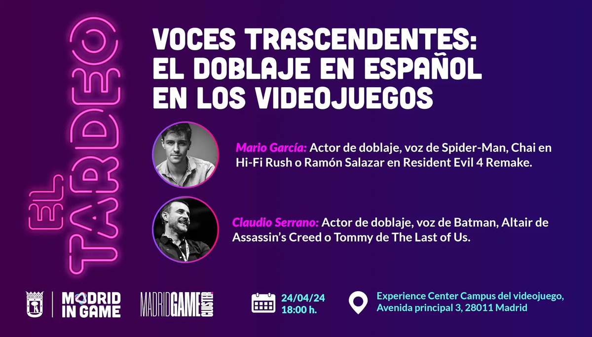Interesante jornada sobre doblaje de videojuegos de @MadridinGame con @ClaudioSensasao y Mario García eventos.madridingame.es/evento/43998