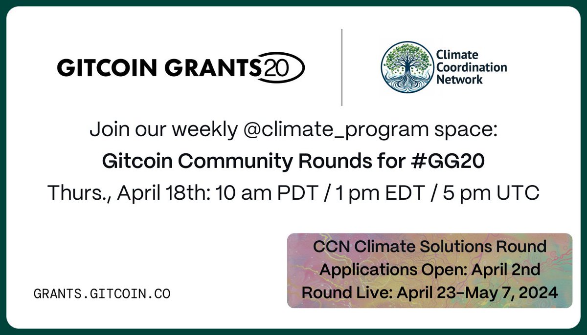 🗓️Don't miss this Thursday's CCN space! We'll be connecting with guest speaker @natesuits from the Token Engineering Commons (@tecmns) @Gitcoin community round to talk #GG20 & building collaborative communities: ⬇️ #JoinUs twitter.com/i/spaces/1OdKr…
