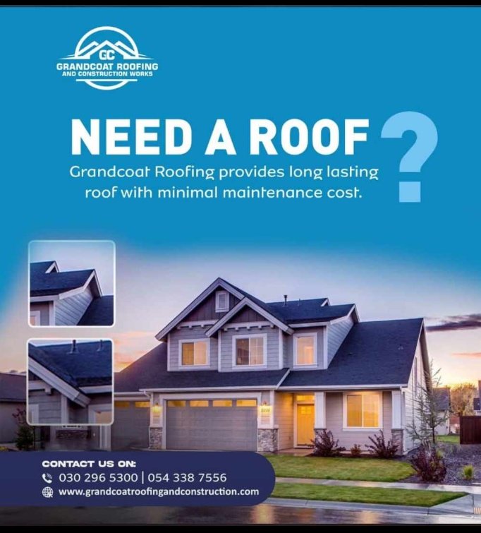 With grandcoat, all your roofing problems are solved. Kindly contact them today and thank me tomorrow 💪. @AugustusPiloo_ @thenanaaba @IamNadiaBuari @_owurakuampofo @_Stevemensa @AldisSheila @__Sharyf @debisking