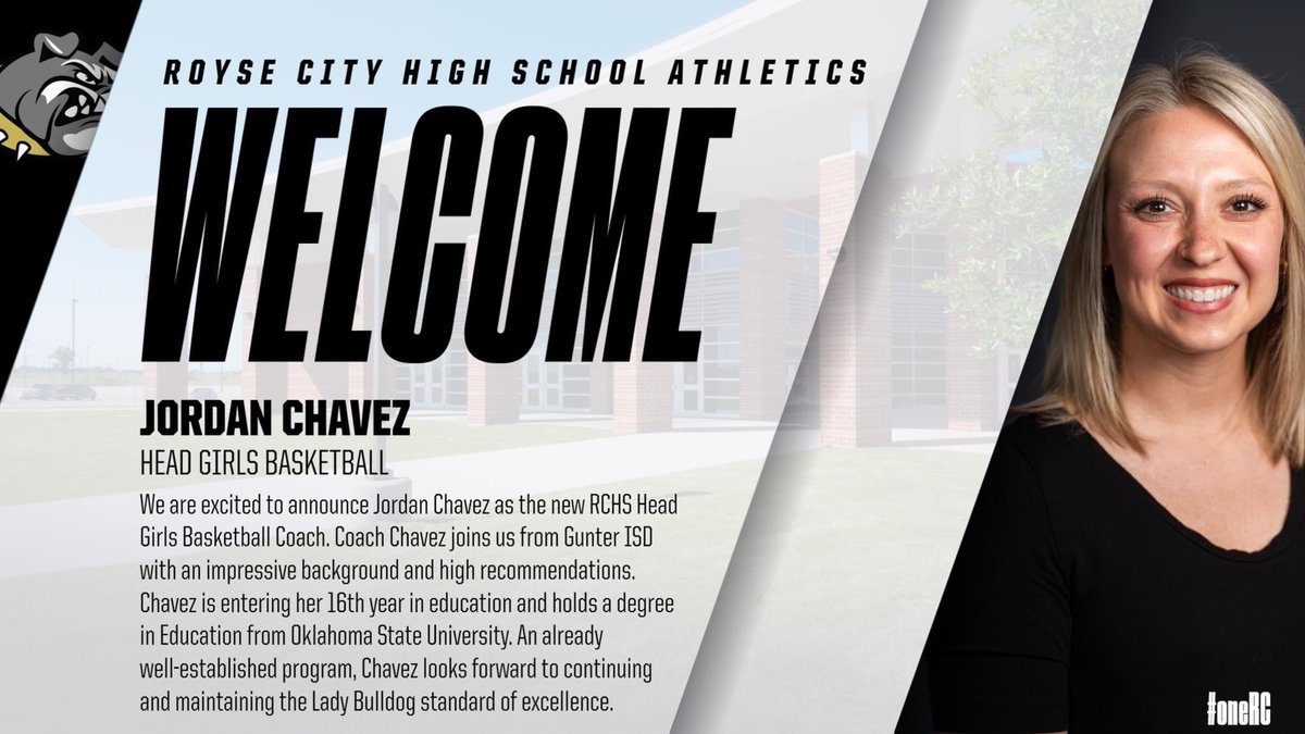 RCISDAthletics's tweet photo. Royse City ISD Athletics is excited to announce Jordan Chavez as the new leader for @RoyseCityGBB! Coach Chavez was officially approved as the Lady Bulldog's new head coach at last night's board meeting. 

#oneRC https://t.co/A6choiPFWw