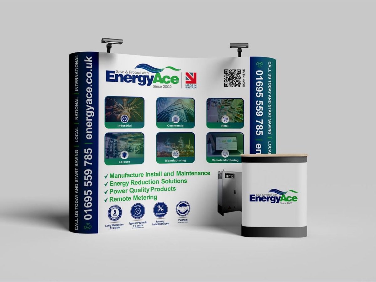 EnergyAce have had their brand new updated stand delivered today and it is looking fantastic! 🙌

Coming to a trade show near you very soon! 🌍

Thank you to Kayleigh Atkinson for the design work! 🎉

#newstand #designwork #energysavers