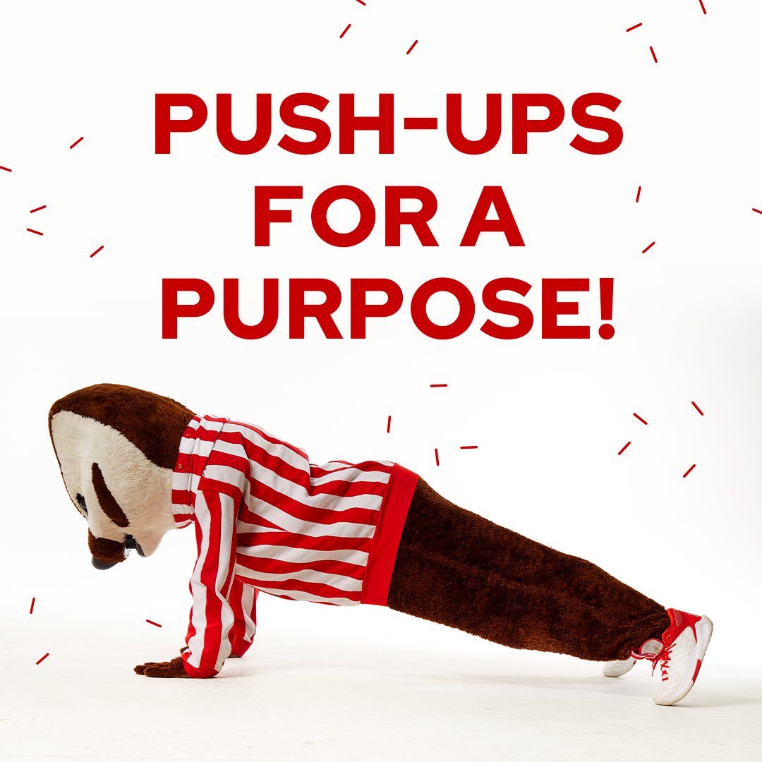 MAKE BUCKY DO PUSHUPS! For every 10 gifts that come in between 12 p.m.–1 p.m., Bucky will do 1 pushup. 🙌 Watch Bucky do pushups at 12:25 p.m. and 12:50 p.m. at our celebration event or livestreamed on our Facebook! dayofthebadger.org/wisalumni24