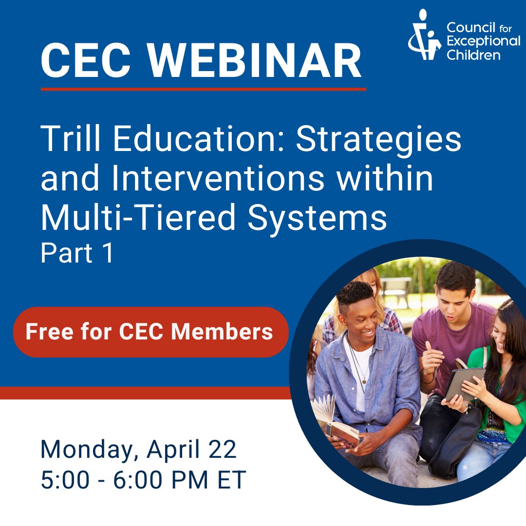 Join us on April 22 for a comprehensive exploration of effective approaches in education. Our expert speakers will share evidence-based practices, success stories, and practical applications to enhance your understanding of Trill Education methodologies. exceptionalchildren.org/events/trill-e…