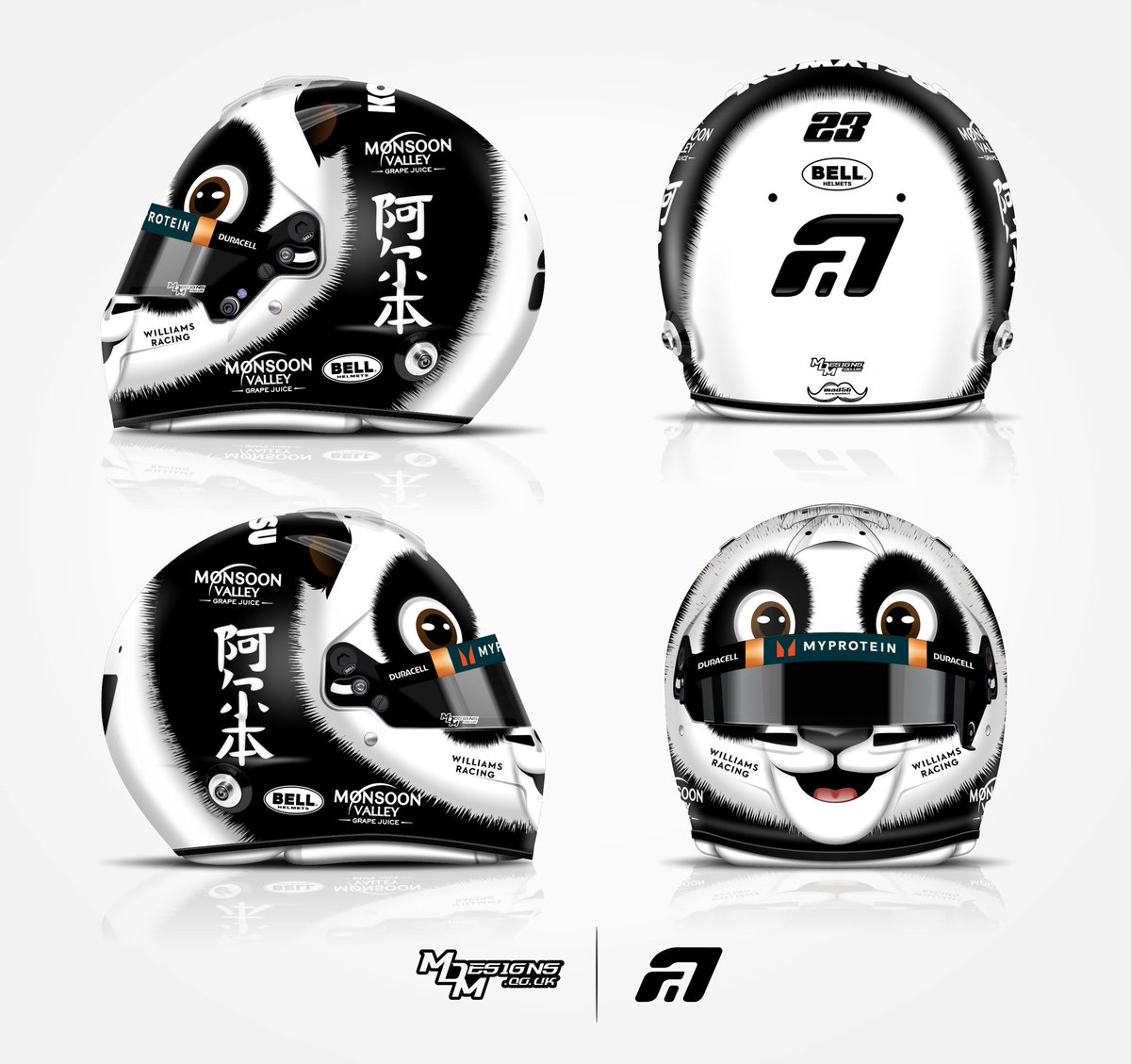 Chinese Grand Prix Special for AlexPanda Albon 🐼 @alex_albon Panda themed helmet design, as F1 returns to China for the first time since 2019 🇨🇳 Paintwork by Mad56 🎨 #ChineseGP #AlexAlbon #AA23