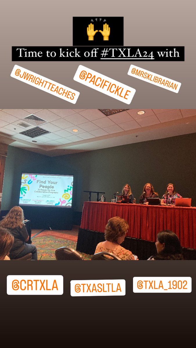 Carolyn Slavin M.Ed. (@cslavin87) on Twitter photo Find Your People! 12 Ready-to-use Collaborative Programs 👏
#Txla24 <a href="/pacifickle/">Kristen Fournier</a> <a href="/mrsklibrarian/">Emily Kupersztoch</a> @JWrightTeaches <a href="/CRTxLA/">Children's Round Table</a> <a href="/TxASL/">TASL</a> <a href="/TXLA/">Texas Library Assn.</a> <a href="/LeanderISD_Lib/">LeanderISD Libraries</a> Find Your People! 12 Ready-to-use Collaborative Programs 👏
#Txla24 <a href="/pacifickle/">Kristen Fournier</a> <a href="/mrsklibrarian/">Emily Kupersztoch</a> @JWrightTeaches <a href="/CRTxLA/">Children's Round Table</a> <a href="/TxASL/">TASL</a> <a href="/TXLA/">Texas Library Assn.</a> <a href="/LeanderISD_Lib/">LeanderISD Libraries</a>