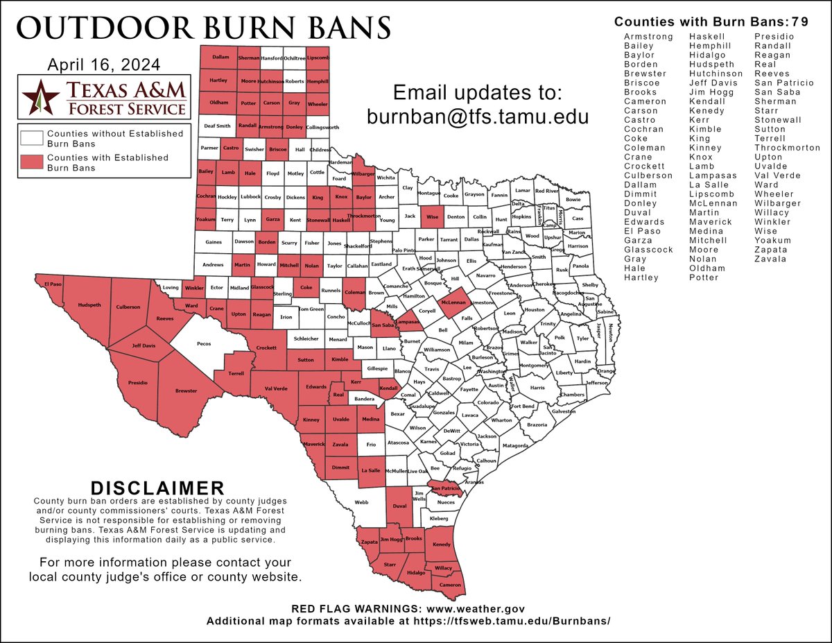 Do you know if your county is under a burn ban? In Texas, local governments are empowered to take action on behalf of those they serve. Burn ban orders are established by county judges and/or county commissioners’ court. 👉 Learn more: tfsweb.tamu.edu/Burnbans/