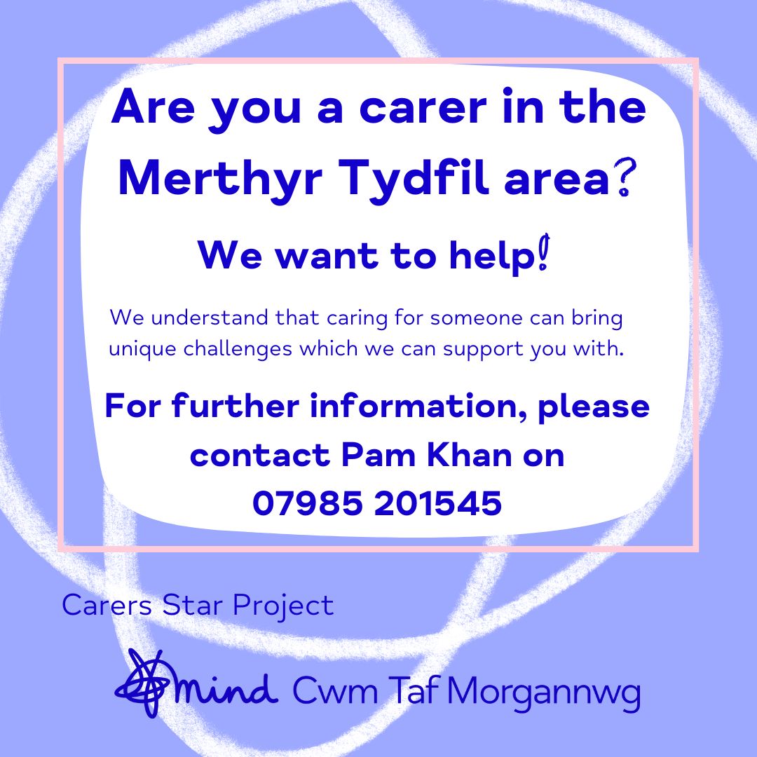 Are you a Carer? Do you live in the Merthyr Tydfil area?
We understand that caring for someone can bring unique challenges which we can provide support with.
For further information, please contact Pam Khan our Carers Coordinator on 07985 201545.
#CTMMind #MerthyrTydfil