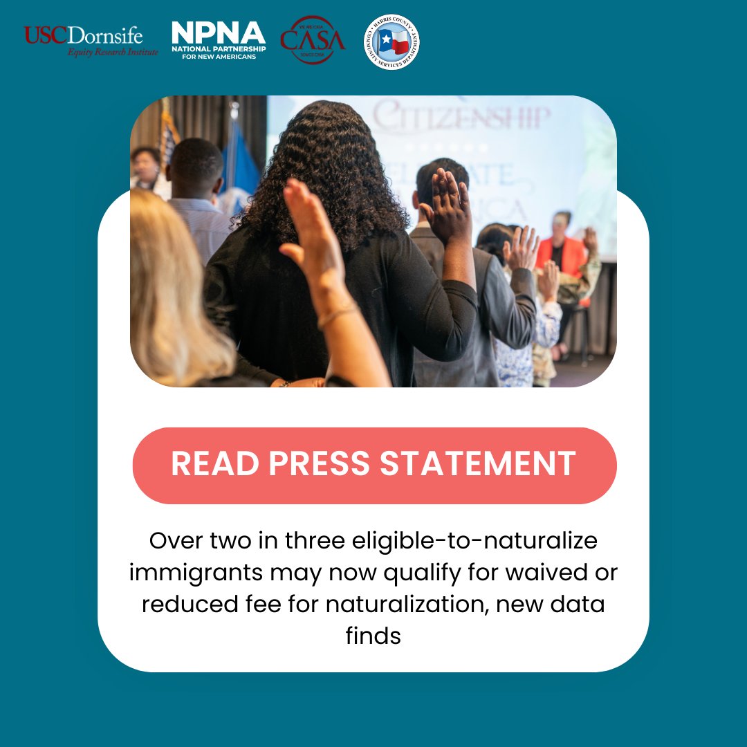 NPNA and USC Dornsife Equity Research Institute (ERI) released a new policy brief analyzing and discussing the impact of the new U.S. Citizenship and Immigration Services (USCIS) naturalization fee structure. Read more in the press statement: partnershipfornewamericans.org/over-two-in-th…