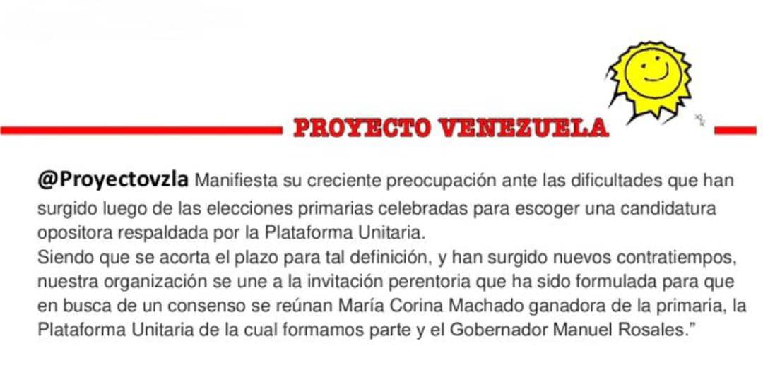 #16/04 Nuestra Organización Política Proyecto Venezuela #LaFuerzaQueUne ratifica su compromiso con La UNIDAD Democrática y con el clamor de nuestro pueblo en garantizarles una Candidatura Unitaria que nos permita derrotar a esta Tiranía y salir de esta tragedia Nefasta. #Unidad