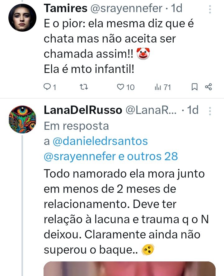 js2023__'s tweet photo. @MissSinot_ @deniseguideti @estermariabene @srayennefer @LanaRusso34463 @danieledrsantos @mudeimeuID @VivienMorgato @LuaSMart @Aragao4De @stellaquintsch @tuehbestaeh @sennfer @Lia72175602 @Zezinha_oze @gabi_elllla @saneethun @IMBarroso @AndreiaSa10 @RenataViegas @FlaviaFroes6 @Riiiidle @nathsilvakkk @AFer36739 @LudymilaPantoja @KNatorio @le_juzinha @R2Drikacr @evamarialoujas @juliappporto @AkiraHorai Vcs ainda estão nessa? Kkkkkkkk gente quantos já tem isso? Que mico. Quem é infantil mesmo Tamires? Quem persegue cada passo da Lara mesmo hein e agora virou até fiscal dos namoros dela, dos homens que ela põe dentro DA CASA DELA? gente 🫢🤣 que decadência https://t.co/Hw1ZUSbAJF