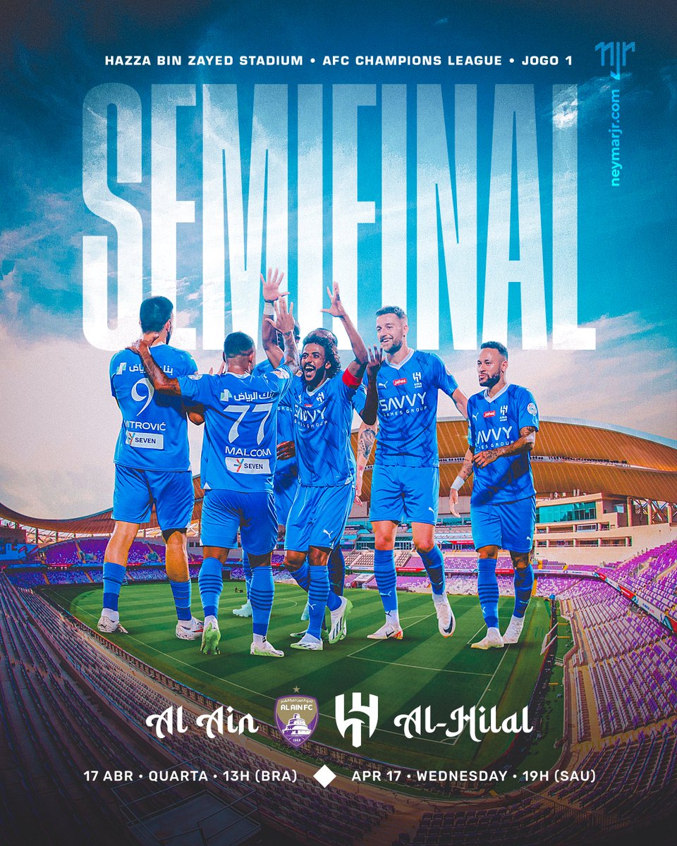 Após a semifinal da AFC Champions League ser adiada por conta das fortes chuvas, o @Alhilal_FC se prepara para o duelo ! Os ‘Blues’ enfrentam o Al Ain, fora de casa. Vamos torcer pelo clube! ⚡ Al Ain 🆚 Al-Hilal 🏆 AFC Champions League ⏰ 13h🇧🇷 | 19h🇸🇦 🏟️ Bin Zayed Stadium