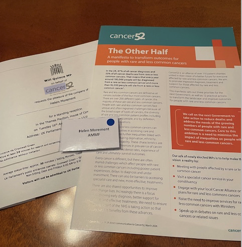 Well done to @Cancer52org for the successful launch of their Rare & Less Common Cancers manifesto, 'The Other Half' at @HouseofCommons, Westminster, today. Fantastic networking opportunity for #AMMF, too! #rarecancer #cholangiocarcinoma #livertwitter