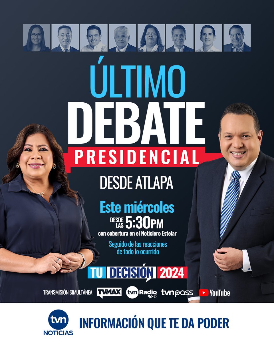 #DebateTVN | Acompáñanos este miércoles desde las 5:30PM en la cobertura del último debate presidencial @tvnnoticias #DebatePresidencial #TuDecisión2024