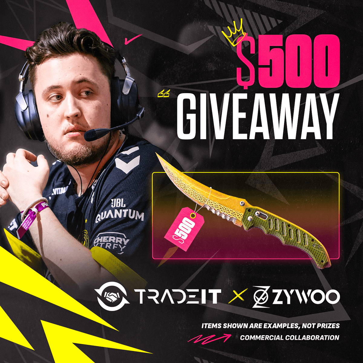 You guys loved the last Tradeit giveaway, so here's another chance to win $500! 🔥

To enter:
◾ Like &amp; RT
◾ Follow @ZywOo &amp; <a href="/tradeit_gg/">Tradeit</a>
◾ Tag your duo
 
Ends in 1 week, good luck!
