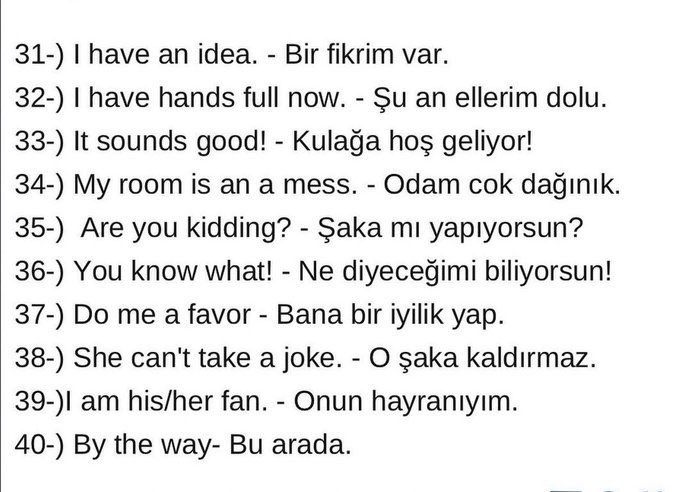 📌 İngilizce’deki mutlaka bilmeniz gereken 40 kalıp listeledik. Kaydedin lazım olur. ✅