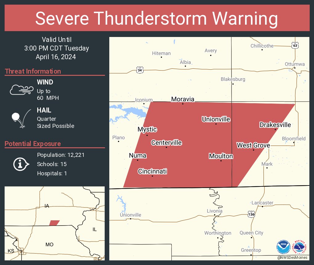 Severe Thunderstorm Warning including Centerville IA, Moravia IA and Moulton IA until 3:00 PM CDT