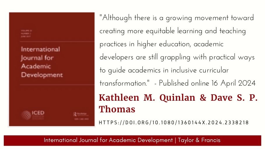 New release: 'The Culturally Sensitive Curricula Educator Self-Reflection Tool as a step toward curricular transformation' [Reflection on Practice], by Kathleen M. Quinlan & Dave S. P. Thomas - doi.org/10.1080/136014…